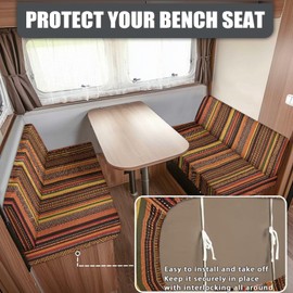 Tomeusey RV Loveseat Covers Set - Orange Aztec Trical Non-Slip Stretch Sofa Slipcovers for Camper Dinette Bench, Ultra Lightweight RV Seat Protectors (Machine Washable)
