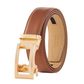 Ratchet Belts for Men, Mens Belt 32" to 45" Waist Adjustable, 1 3/8" Wide Genuine Leather, Cognac Belt Gold Buckle, 32" to 45" Waist Adjustable