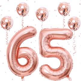 Giant Number 65 Balloons with Confetti Balloons, Rose Gold Foil Number 6 & 5 Balloons, 40 Inch Self Inflating Helium for Girls Women 65th 56th Birthday Party Decor Anniversary Decorations Supplies