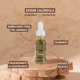 XAMANIA Serum Facial de Caléndula con Efecto Antioxidante y Antiedad. Estimula el Colágeno & Elastina, Skin Care para Piel Estresada o Madura. 15 ml
