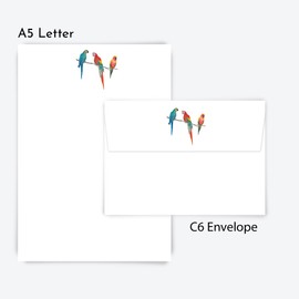Me Loovely Three Parrots Letter Writing Paper and Envelopes Set Birds Stationery Papers Sets for Invitations & Correspondence | Christmas Gifts (Multipack of 20)