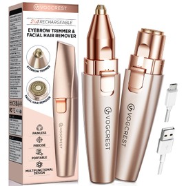 VG VOGCREST VG VOGCREST Eyebrow Facial Trimmer: 2 in1 Rechargeable Facial Hair Removal and Eyebrow Shaver - Face Lips Body Painless Facial Razor with Built-in LED Light (Rose Gold)