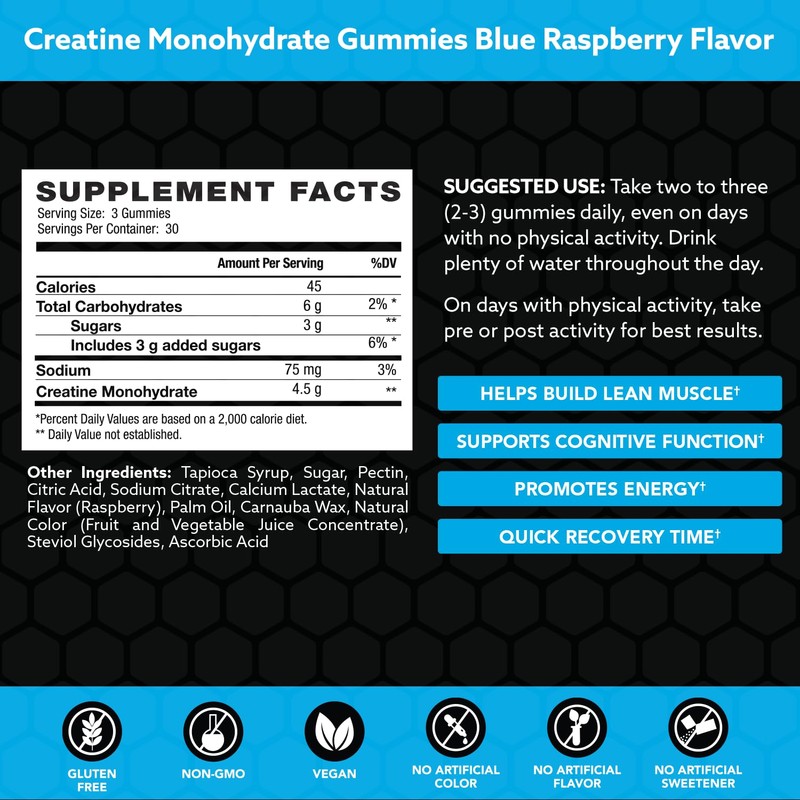 INVIGOR8 Creatine Gummies, Non GMO Creatine Monohydrate for Men and