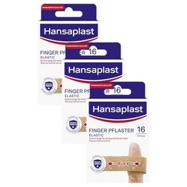 Hansaplast Elastic Fingerstrips Pflaster (16 Strips), extra lange Wundpflaster speziell für Wunden an den Fingern, flexible und atmungsaktive Fingerpflaster (Packung mit 3)
