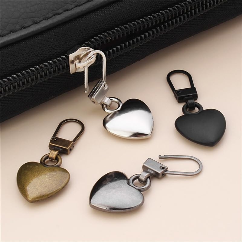 5Pcs Gold Heart Shaped Zipper Pull Replacement Metal Zipper Backpack