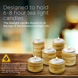 Cedar and Ink Bamboo Tealight Candle Holder, Rustic Centerpiece, Wedding Wood Centerpieces, 6-Pack Wooden Candle Holders, 1.5, 2.25, & 3-Inch-Tall Table Tea Light Holders