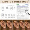 AVOTTO 5 Pairs Sterling Silver Stud Earrings for Women Hypoallergenic