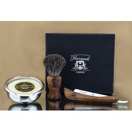 Haryali London Shaving Kit – 4 Pc Cut Throat Razor – Wooden Shaving Kit – Super Badger Shaving Brush – Shaving Soap – Shaving Bowl – Sustainable Shaving Kit as Gift Set