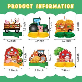 12 Pcs Tractor Farm Party Decorations Tractor Honeycomb Table Centerpiece Tractor Birthday Party Supplies Animal Farmer Table Decors for Cowboy Cowgirl Farmhouse Truck Decor Baby Shower