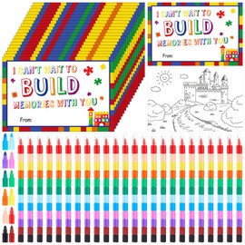 AmazingSpark 24 Sets End of Year Gifts for Students from Teacher Stacking Crayons Colorful Stackable Buildable Crayons with Gift Cards for Last Day of School Party Favors Students Kids Summer Supplies