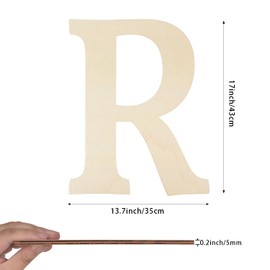 Large Wooden Letters 17 Inch, Big Wood Letters R Shape Cutouts Alphabet Unfinished Paintable Wooden Letters for Wall Decor DIY Crafts Painting Birthday Wedding Party Classroom Nursery Home Decor