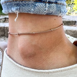 Made by Nami Stainless Steel Women's Anklet with Strong Lobster Clasp - Various Designs - Women's Anklet Gold or Silver - Girls Foot Jewellery - Gift for Her (Gold), Stainless Steel, No Gemstone