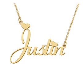 Aoloshow Justin Heart Name Necklace Women 18k Gold Plated Stainless Steel