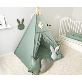 Teepee Tent for Kids, Cotton Canvas Teepee Tent,Foldable w/Hairball & Window,Kids Play Tent for Outdoor & Indoor