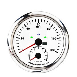 MOTOR METER RACING W PRO 110mm 4-3/8" 2 in 1 GPS Speedometer Tachometer Digital Odometer Mileage & Trip Meter with Turn Signal High Beam 120 MPH Waterproof White Dial Red LED for Car Truck Motor