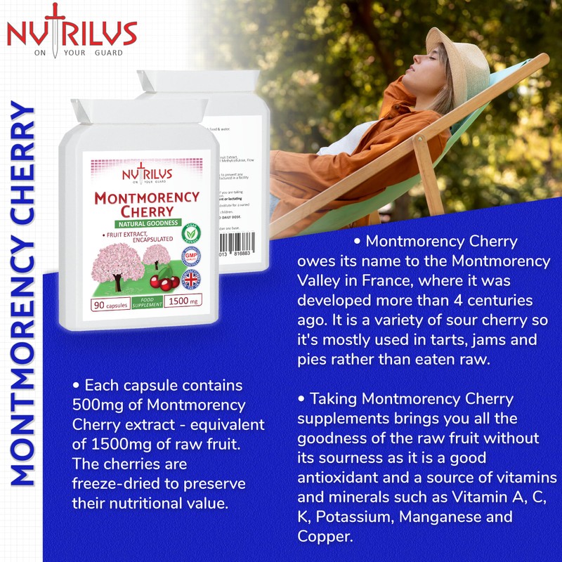 Nutrilus Montmorency Cherry 90 Capsules 1500mg - Freeze Dried Tart