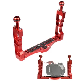 Bamboo Dive! Underwater Camera Diving Housing Arm System Grip Base System Multi-Tray System Holder with Direct Base for GoPro Olympus Canon Nikon (Double Grip, Red)