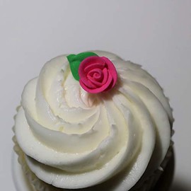 Set of 40 Mini Royal Icing Roses - Edible Cupcake Toppers - Petite Decorations (Hot Pink)