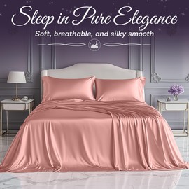 SLEEP SANCTUARY Satin Sheets Full Size – 4 Piece Luxury Silky Bed Set, Softer Than Silk, 15" Deep Pocket, Cooling & Wrinkle-Free, Moisture-Wicking & Breathable for Hair & Skin (Blush Pink)