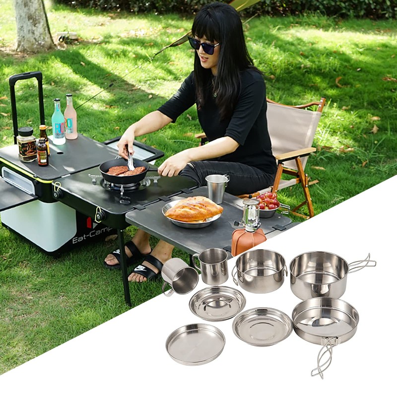 LHYSMYX Outdoor Stainless Steel Camping Cookware Set Portable Bowl Barbecue