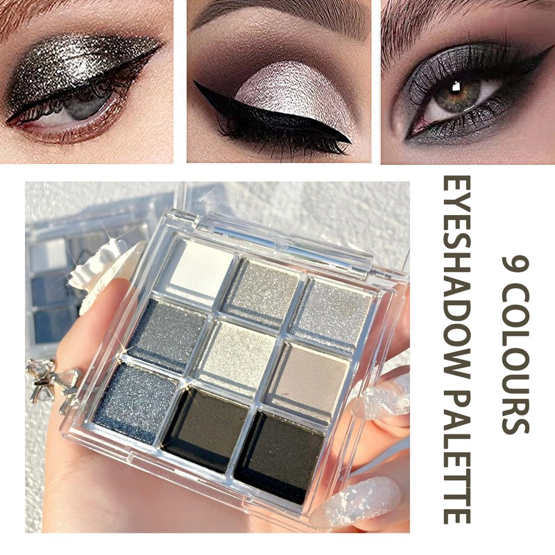 Black Eyeshadow Palette, Smokey Silver Glitter Gothic Eye Shadows Palettes