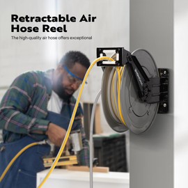 VIVOHOME Retractable Air Hose Reel Double Arm 50 FT x 3/8 IN Heavy Duty Steel Air Compressor Hose Reel Max 300PSI, Ceiling Wall Mount