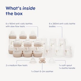 MAM Anti-Colic Bottle and Dummy Set, 17 Pieces, Lilac (Designs Vary)