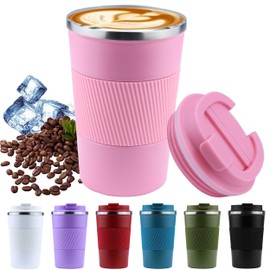 Disoza Coffee Mug 13 Oz Travel Coffee Mug Insulated Coffee Mug Reusable Coffee Cups with Lids Spill Proof Coffee Travel Mug Reusable Stainless Steel Coffee Mug For Hot and Iced Cold Drinks （Pink）