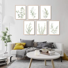 NCYEL Botanical Plant Wall Art Boho Bathroom Decor Wall Art Prints Light Green Eucalyptus Leaf Picture Canvas Wall Art Minimalist Floral Wall Decor for Bedroom Living Room Bathroom Kitchen Unframed