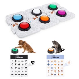 Dog Recordable Training Buttons, Set of 6 Colors, Dog Training Buzzer, Dog Talking Buzzers Button with 25 Stickers and 3 Mats, Louder Clearer Record & Playback Message for Communication&Training