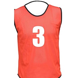 NUMBERED FOOTBALL MESH TRAINING SPORTS BIBS (1-10 OR number of your choice)-Back only (Red, Youth (Small to Medium))