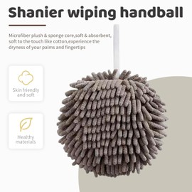 XHMAXE 7.1 Inch Chenille Hand Towels, 6 Pcs Soft Absorbent Microfiber Towels Ball Gadgets for Home/Kitchen/Bathroom Gadgets/Hanging Cleaning Towels Quick Dry Cloths(3 Each of White and Grey)