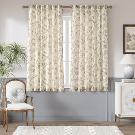 Jinchan - Cortinas de lino floral para sala de estar de 63 pulgadas de largo, cortina impresa con filtro de luz verde salvia, cortina de campo francés, cortinas estampadas para recámara, bolsillo