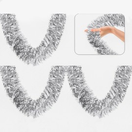 HOVUK® Pack of 3 Thick & Thin Tinsel Christmas Tree Decoration, Xmas Tree Decor (2m Pack of 3 Silver Tinsels)
