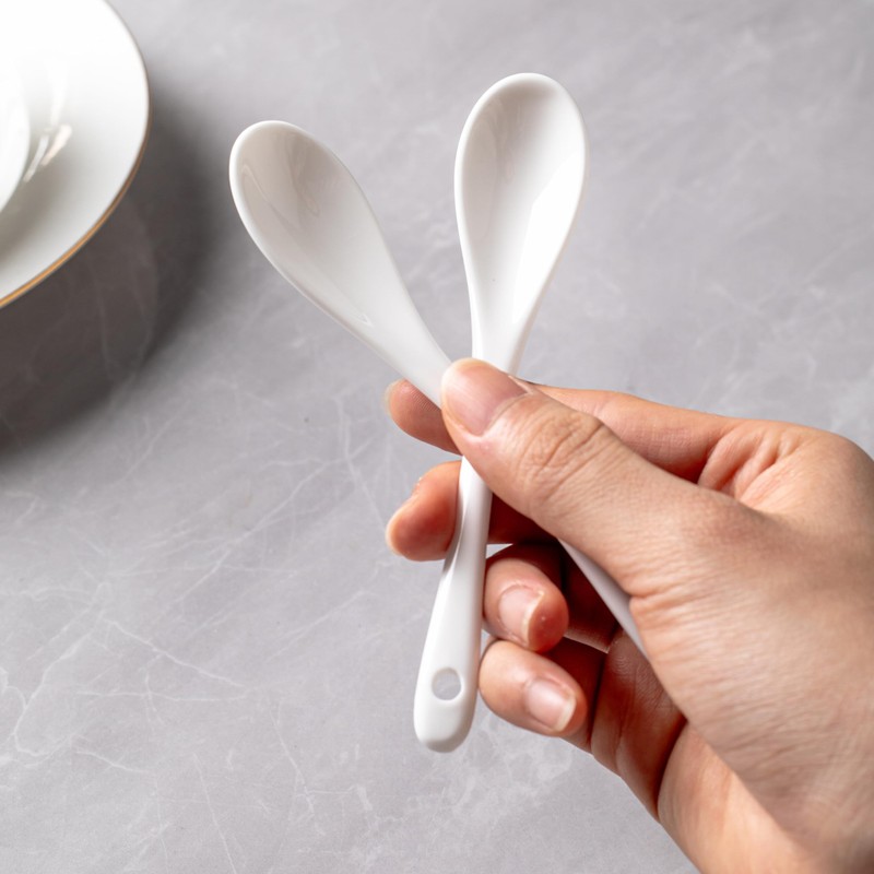MIUFA 6PCS Porcelain White Coffee Spoons Espresso Tea Sauce and