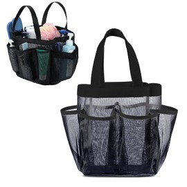 Portable Mesh Shower Caddy Basket, Quick Dry Durable Hangable Toiletry Tote Bag, Shower Basket Organizer with 8 Storage Pockets, Dorm Room Essentials