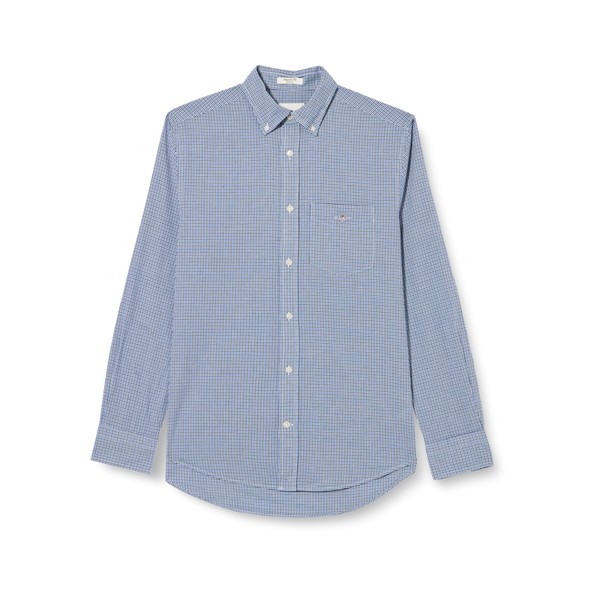 GANT Men's Reg Poplin Micro Gingham Shirt, College Blue