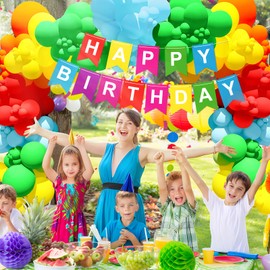Happy Birthday Banner, Rainbow Birthday Decoration with 12 Inch Colourful Latex Balloons, Birthday Party Decorations for Gils Boys Women Men