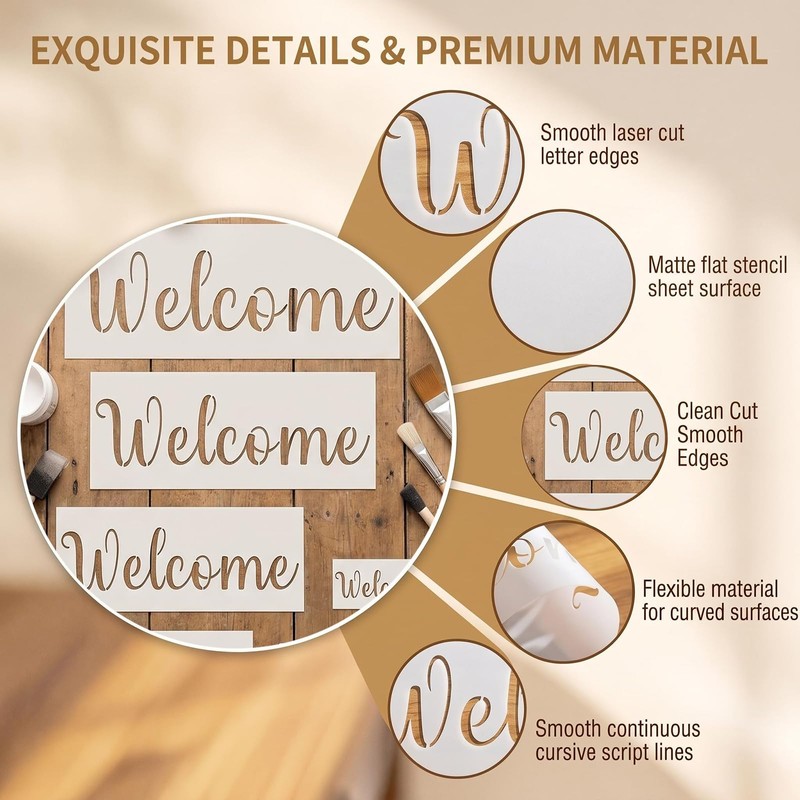 6 Pcs Welcome Stencils for Painting on Wood Doormat