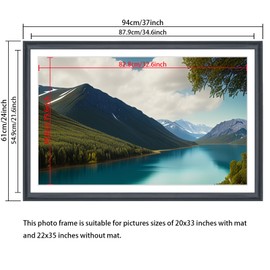 XYFBYSH 22x35 Picture Frame Solid Wood Black, Display 20"x33" (With mat) or 22"x35" (Without mat) Photos, Poster, Painting,Puzzles (X23B2235W2033)