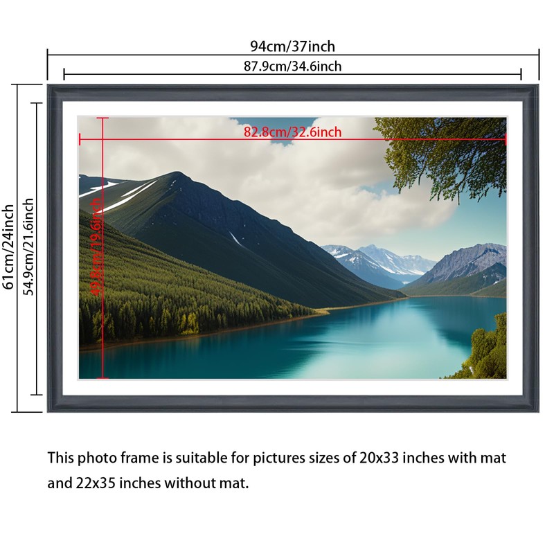 XYFBYSH 22x35 Picture Frame Solid Wood Black, Display 20"x33" (With