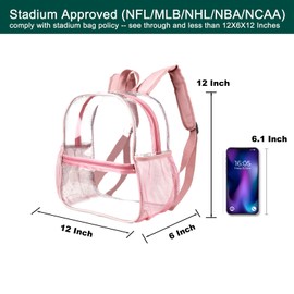 Keepcross Rose Gold 12x6x12 Clear Backpack for Stadium Events,Mini Clear Stadium Bag for Sporting Events Games Festival Concerts,Women Girls