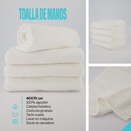 My Home - 4 Toallas de Manos 100% Algodón (4 Piezas) 40 x 70 cm - Calidad Hotelera - Suave y Absorbente - Ideal para SPA y Salones de Belleza - Hoteles y Gimnasios - 180g - Color Blanco