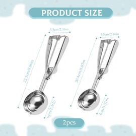 2pcs Ice Cream Scoop, Stainless Steel Ice Cream Scoop with Trigger, Cookie Scoop, Icecream Scoop, Potato Scoop for Meatballs, Mellon Balls, Mashed Potatoes and Muffins（4 cm with 6 cm）
