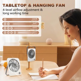 FITENOUGH Rechargeable Travel Fan - Ultra Slim & Quiet Personal Fan for Cruise 4 Speeds 180° Folding, Compact Cooling for Office Bedroom, Camping Travel Essentials (White)
