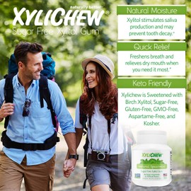 Xylichew 100% Xylitol Chewing Gum - Non GMO, Non Aspartame, Gluten Free, and Sugar Free Gum - Natural Oral Care, Relieves Bad Breath and Dry Mouth - Spearmint, 60 Count
