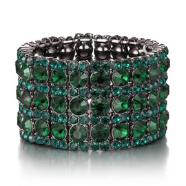 EVER FAITH Costume Jewelry Austrian Crystal Round Shaped Bridal 3 Layers Elastic Stretch Bracelet for Women Green Black-Tone