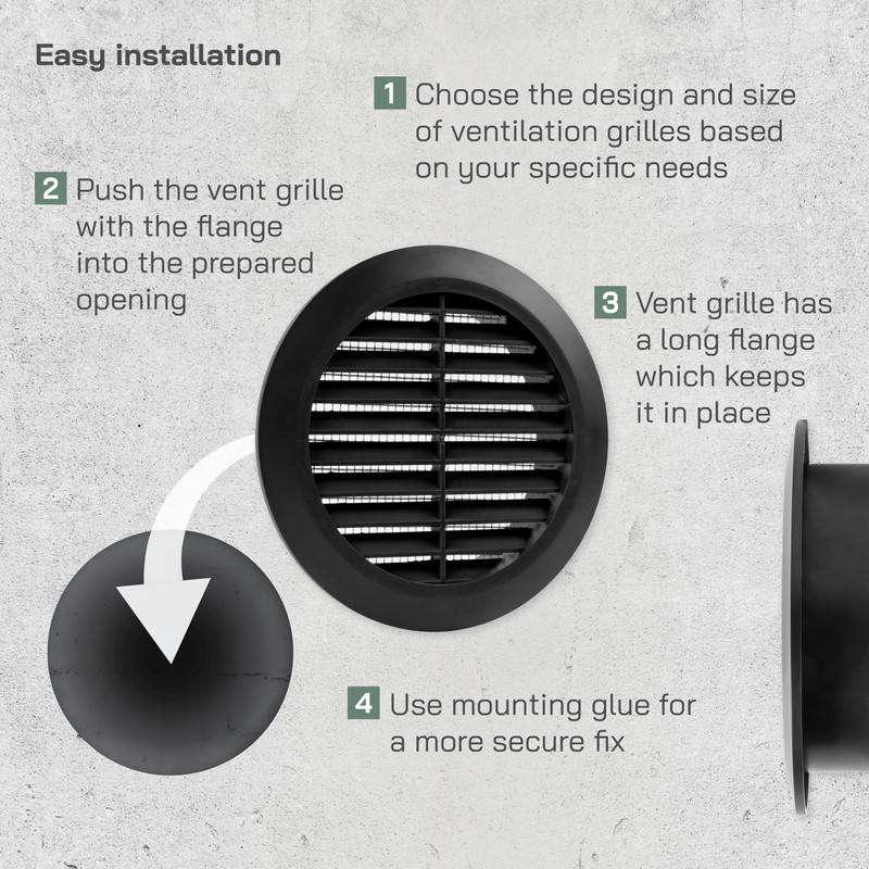 Vent Systems 4" Inch Black Circular Plastic Vent Cover -