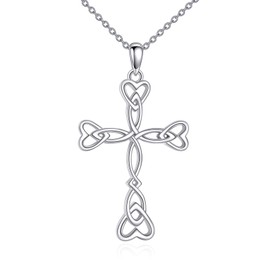 AINFQY Keltische Kreuz Kette für Damen 925 Sterling Silber Kreuz Anhänger Halskette Glaube Keltischer Knoten Schmuck Geschenk