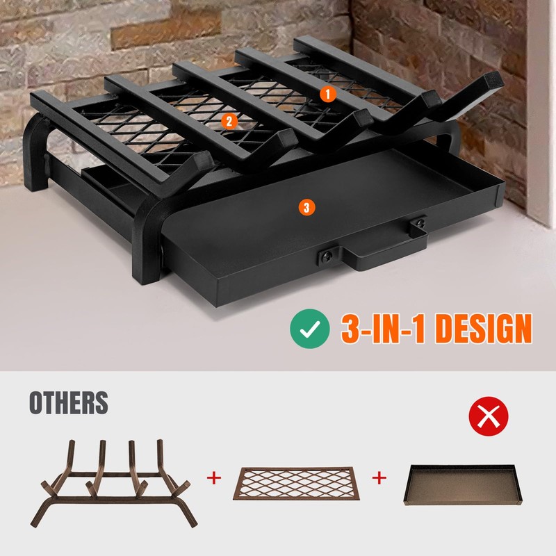 IGOHEALS Fireplace Grate 17 Inch- Wood Stove Fireplace Log Grates